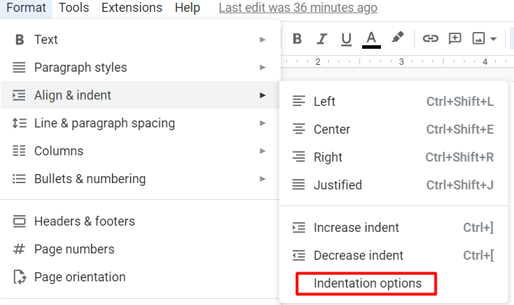 Indentation options how to fix Google Docs words going off the page