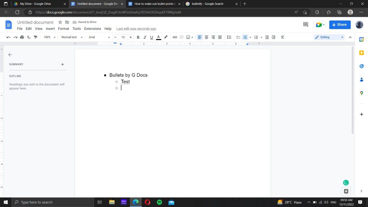 Sub Bullet Points In Google Docs