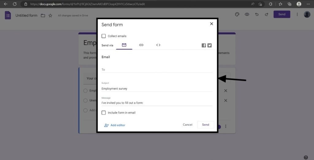Popup to select mode of sharing form How to make Docs Google Forms