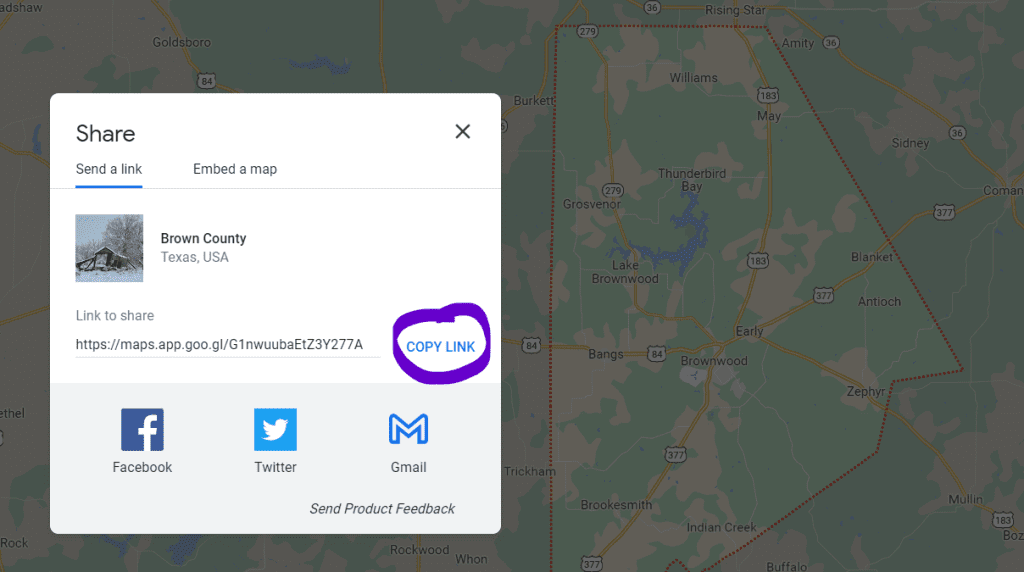 Sharable link of County lines in Google Maps visible on screen